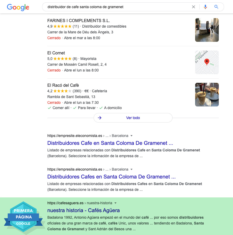 Primera página en google