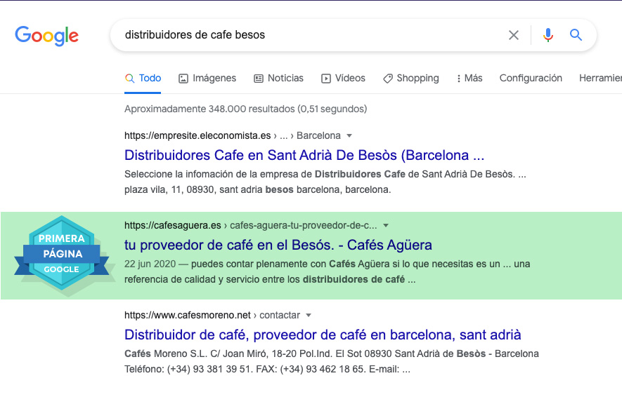 Primera página en Google