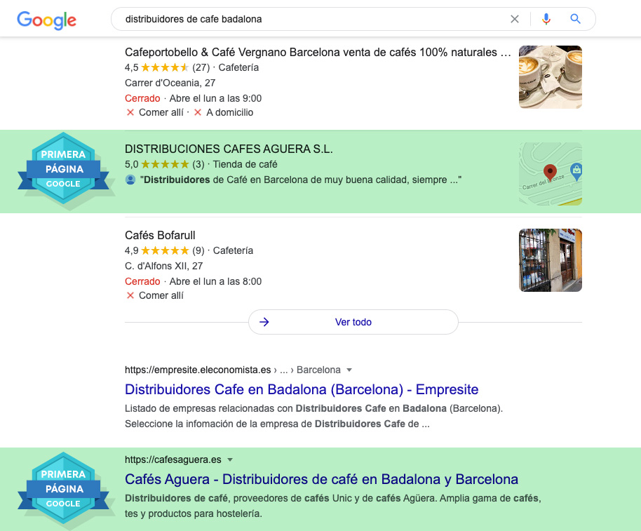 Primera página en Google