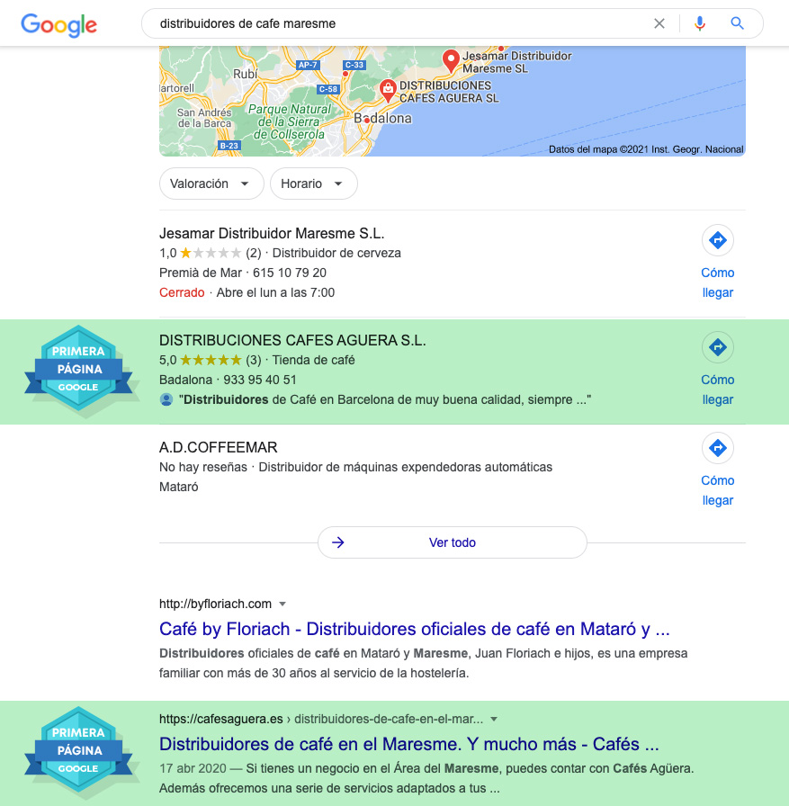Primera página en Google