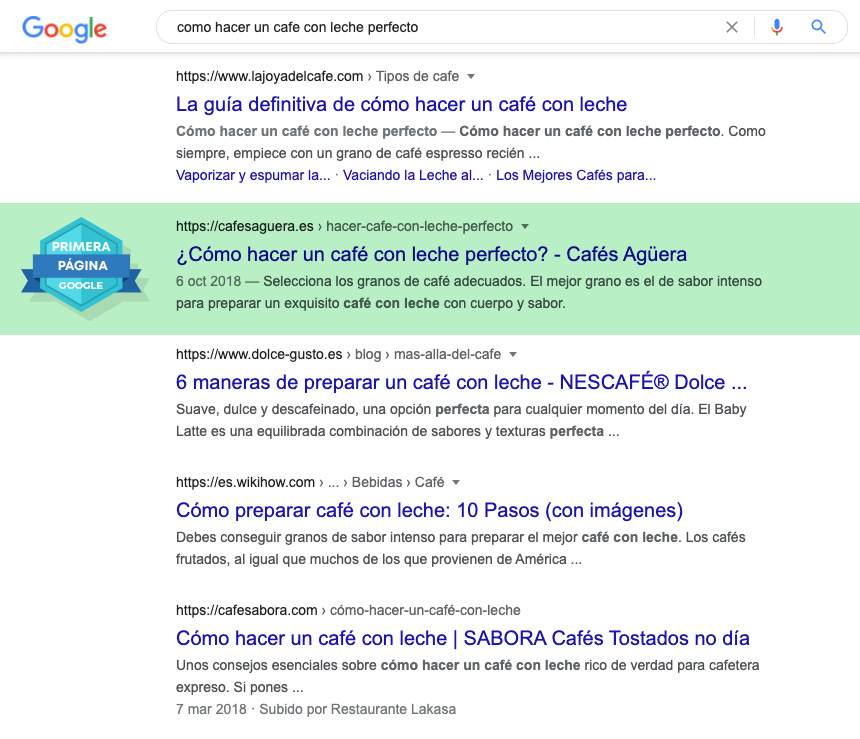 Primera página en Google
